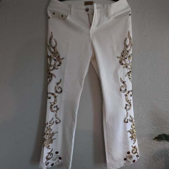 NWOT Midnight Velvet White Denim Pants with Sequin Appliqué - Size 6 - Picture 3 of 13